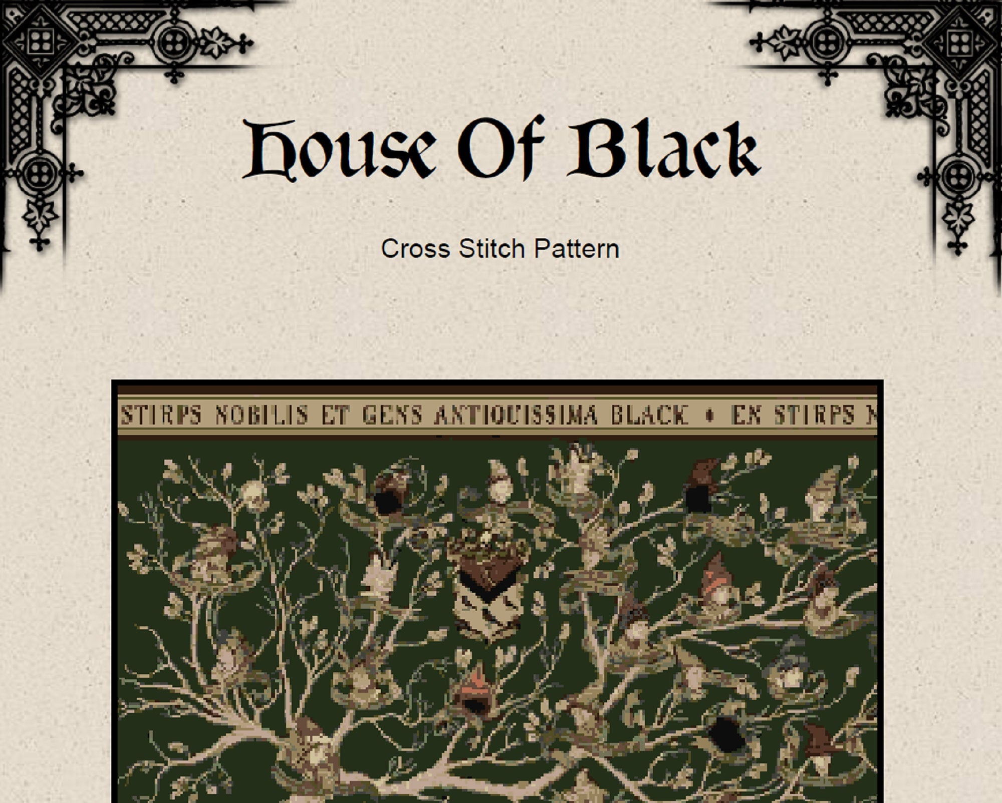 Black House Family Tree Cross Stitch Pattern – Wizarding World (PDF) - ADVANCED LEVEL