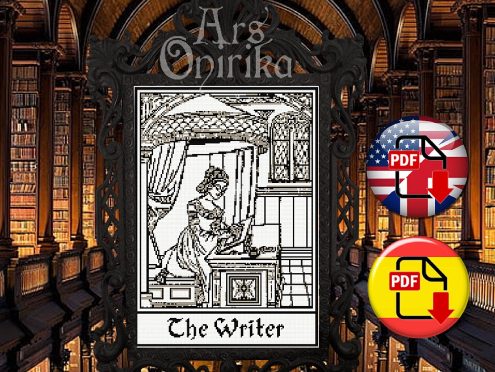 Medieval Writer Cross Stitch Pattern – Scriptorium Embroidery Design (PDF) - INTERMEDIATE LEVEL