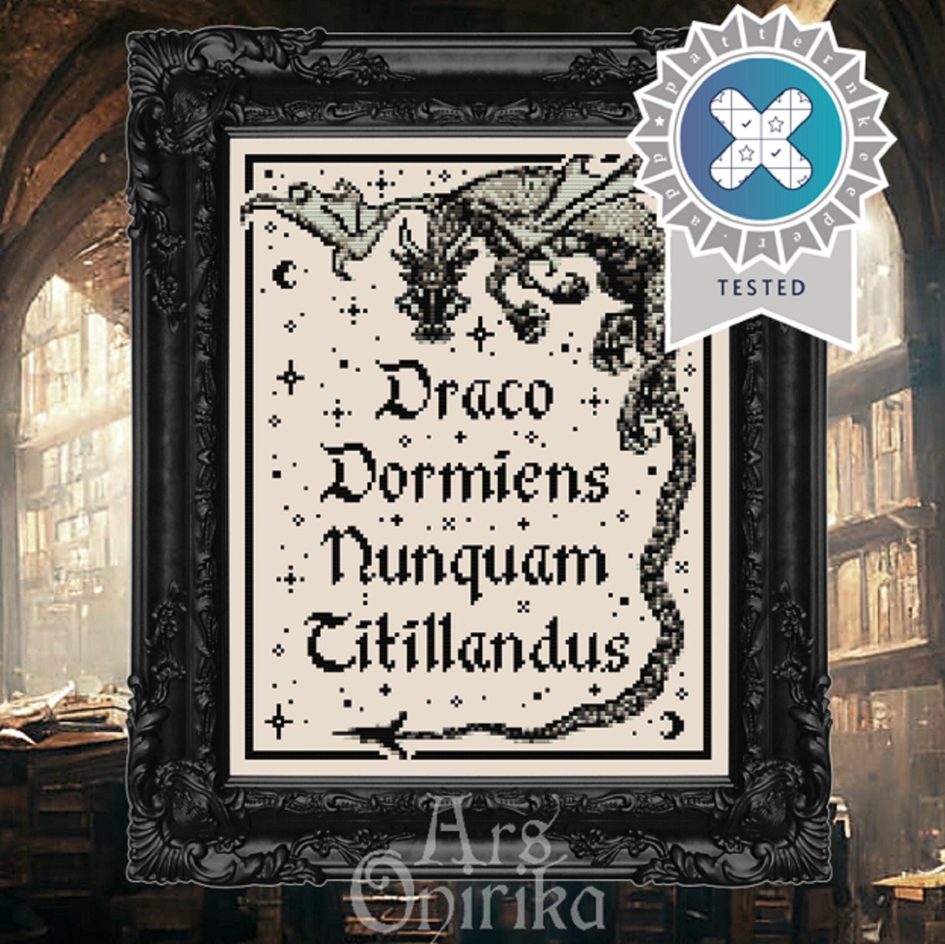 Draco Dormiens Cross Stitch Pattern – Wizard Quote Embroidery (PDF) - INTERMEDIATE LEVEL