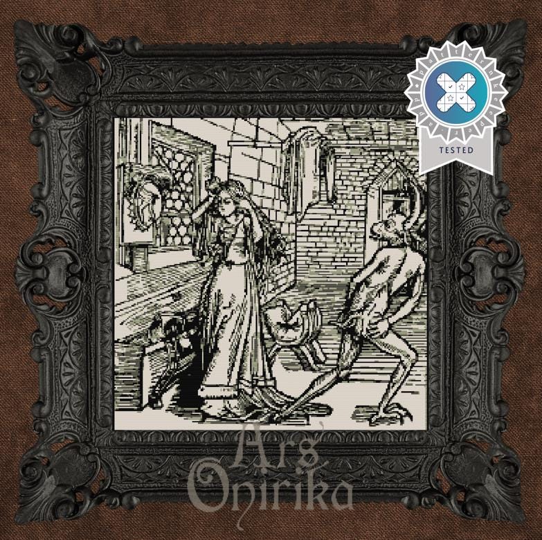 The Devil's Joke Cross Stitch Pattern (PDF) – Medieval Gothic Sampler - INTERMEDIATE LEVEL