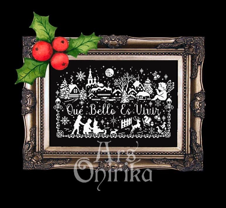 Qué Bello Es Vivir Christmas Cross Stitch Pattern – Holiday Winter Village Scene (PDF) - INTERMEDIATE LEVEL