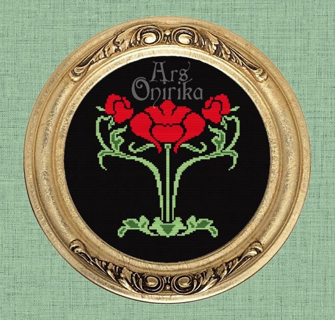 Art Nouveau Floral Cross Stitch Pattern (PDF) - EASY LEVEL