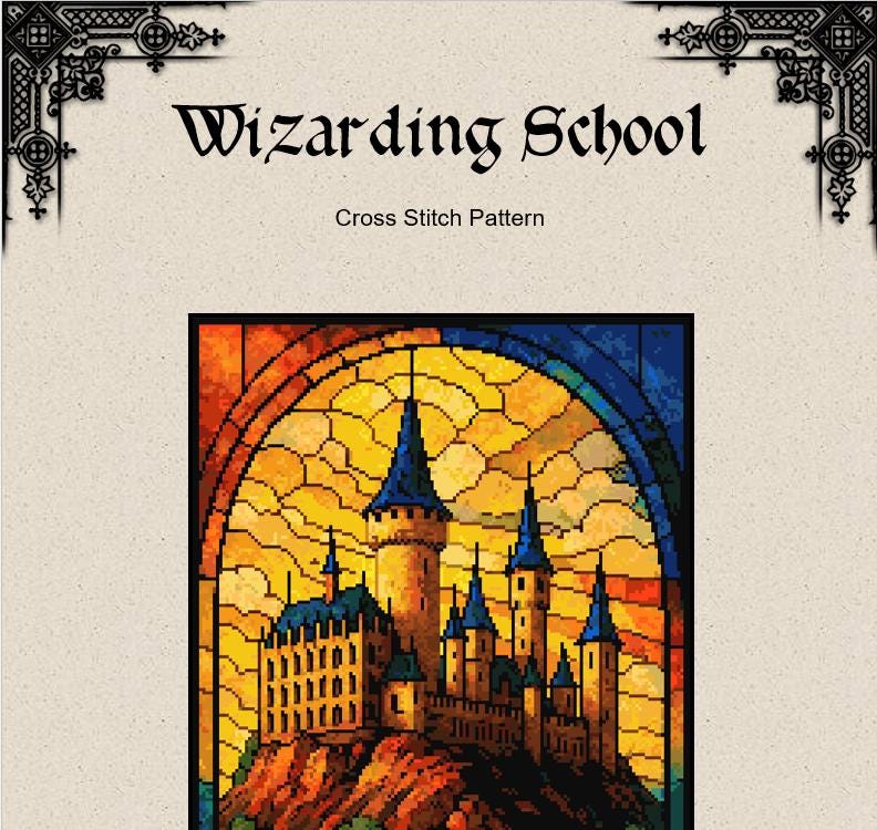 Wizarding Castle Cross Stitch Pattern (PDF) – Stained Glass - INTERMEDIATE LEVEL