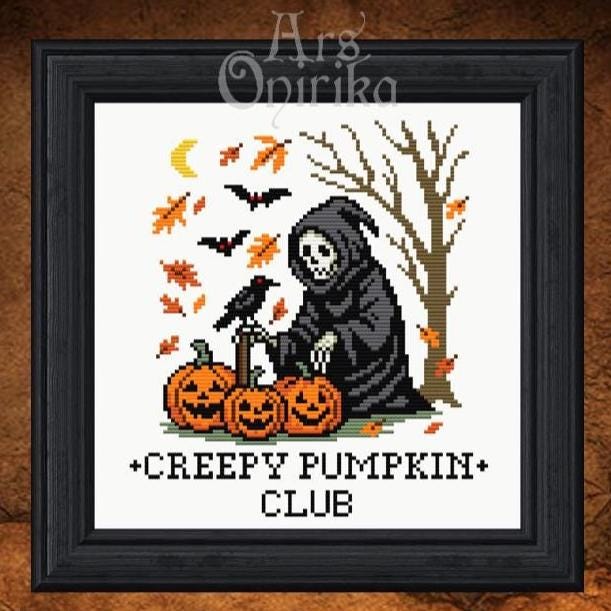 Creepy Pumpkin Club Cross Stitch Pattern – Halloween Gothic Design (PDF) - EASY LEVEL