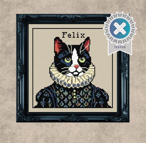Custom Victorian Tuxedo Cat Cross Stitch Pattern (PDF) – Alphabet Included - INTERMEDIATE LEVEL