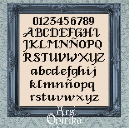 Oldscript Alphabet Pattern - Cross Stitch Font Chart - EASY LEVEL