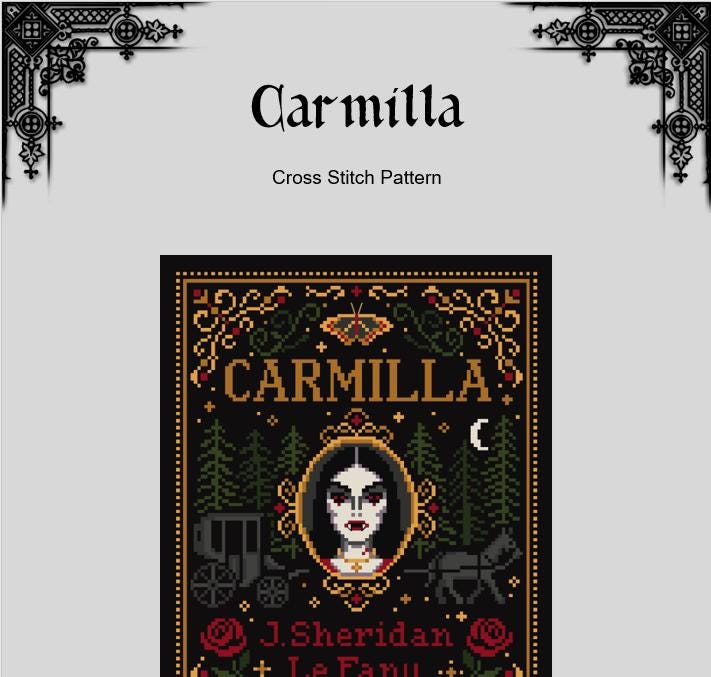 Carmilla Cross Stitch Pattern – Gothic Literary Sampler (PDF) - INTERMEDIATE LEVEL
