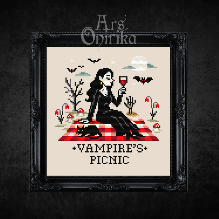 Vampire's Picnic Cross Stitch Pattern - Gothic Embroidery (PDF) - EASY LEVEL