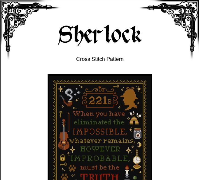 Sherlock Holmes - Cross Stitch Pattern (PDF) - INTERMEDIATE LEVEL