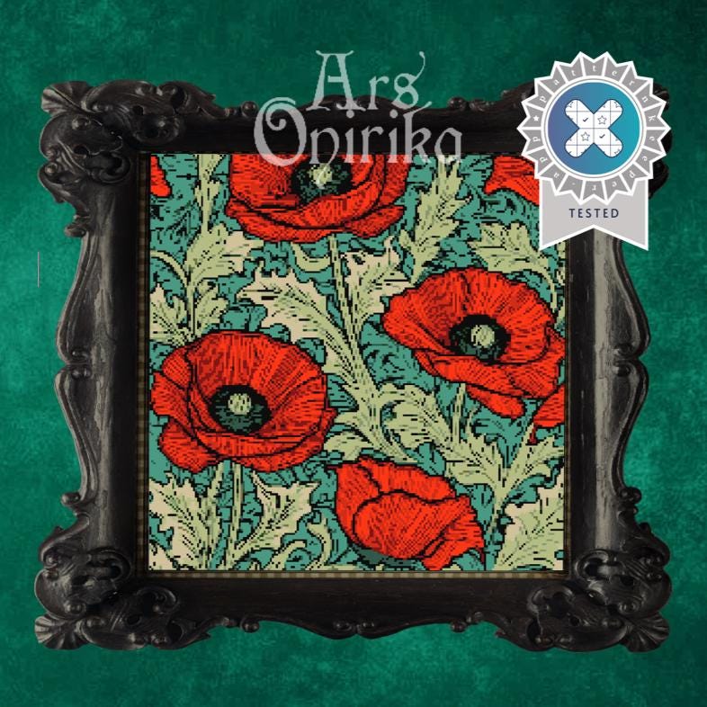 Poppy Garden Cross Stitch Pattern – Floral Needlepoint Design (PDF) - INTERMEDIATE LEVEL