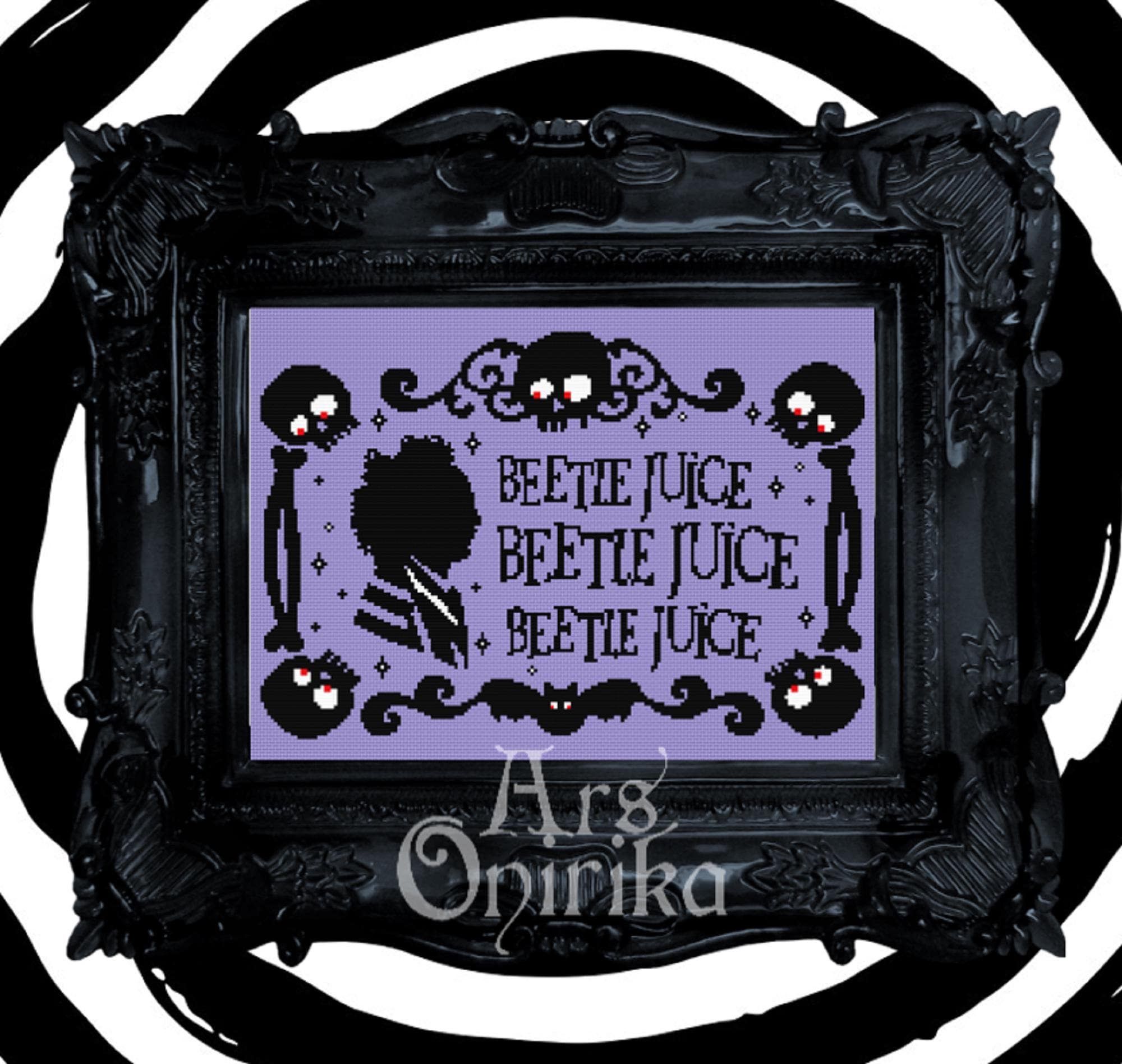 Beetle Juice Creepy Cross Stitch Pattern - Nightmare Burton Halloween (PDF) - EASY LEVEL