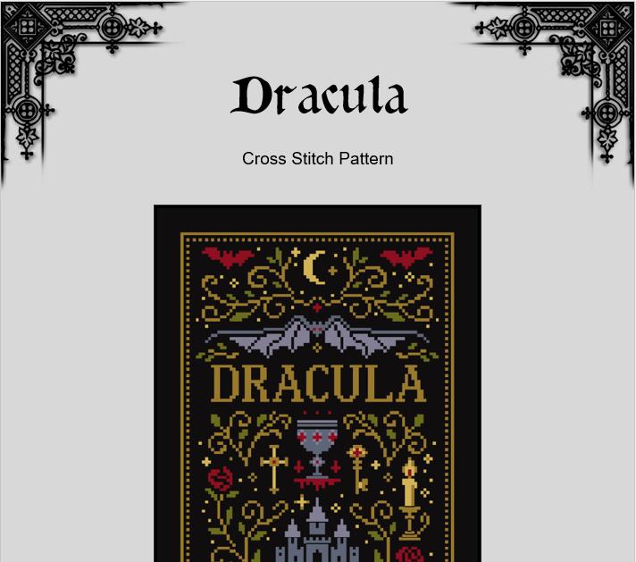 Dracula - Cross Stitch Pattern (PDF) – Bram Stoker - INTERMEDIATE LEVEL