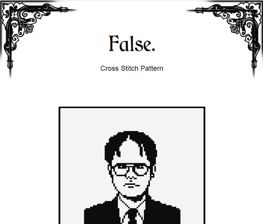 Dwight Schrute 'False' Cross Stitch Pattern - The Office TV Quote (PDF) - EASY LEVEL