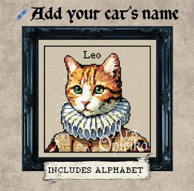 Custom Victorian Orange Tabby Cat Cross Stitch Pattern (PDF) – Alphabet Included - INTERMEDIATE LEVEL