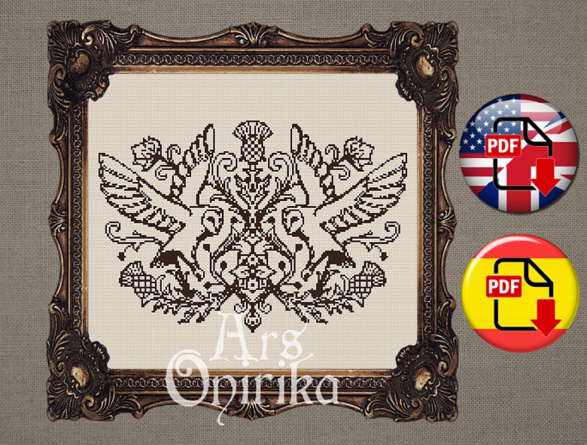 Owls and Thistles Cross Stitch Pattern – Medieval Gothic Embroidery (PDF) - INTERMEDIATE LEVEL