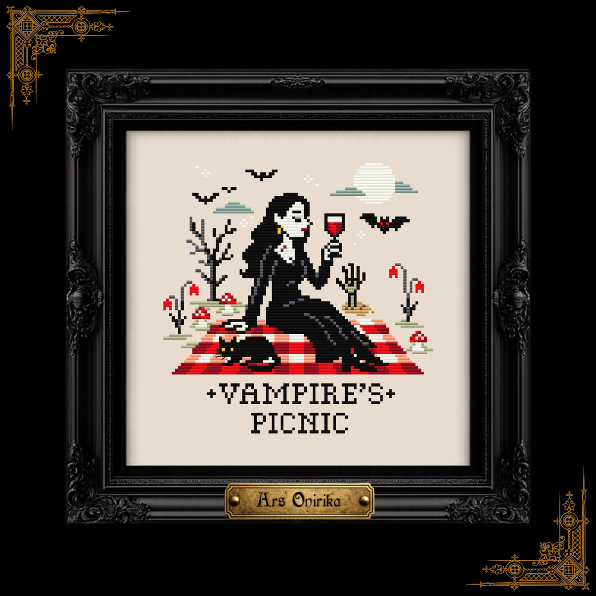 Vampire’s Picnic Cross Stitch Pattern (PDF), Gothic Embroidery, Easy