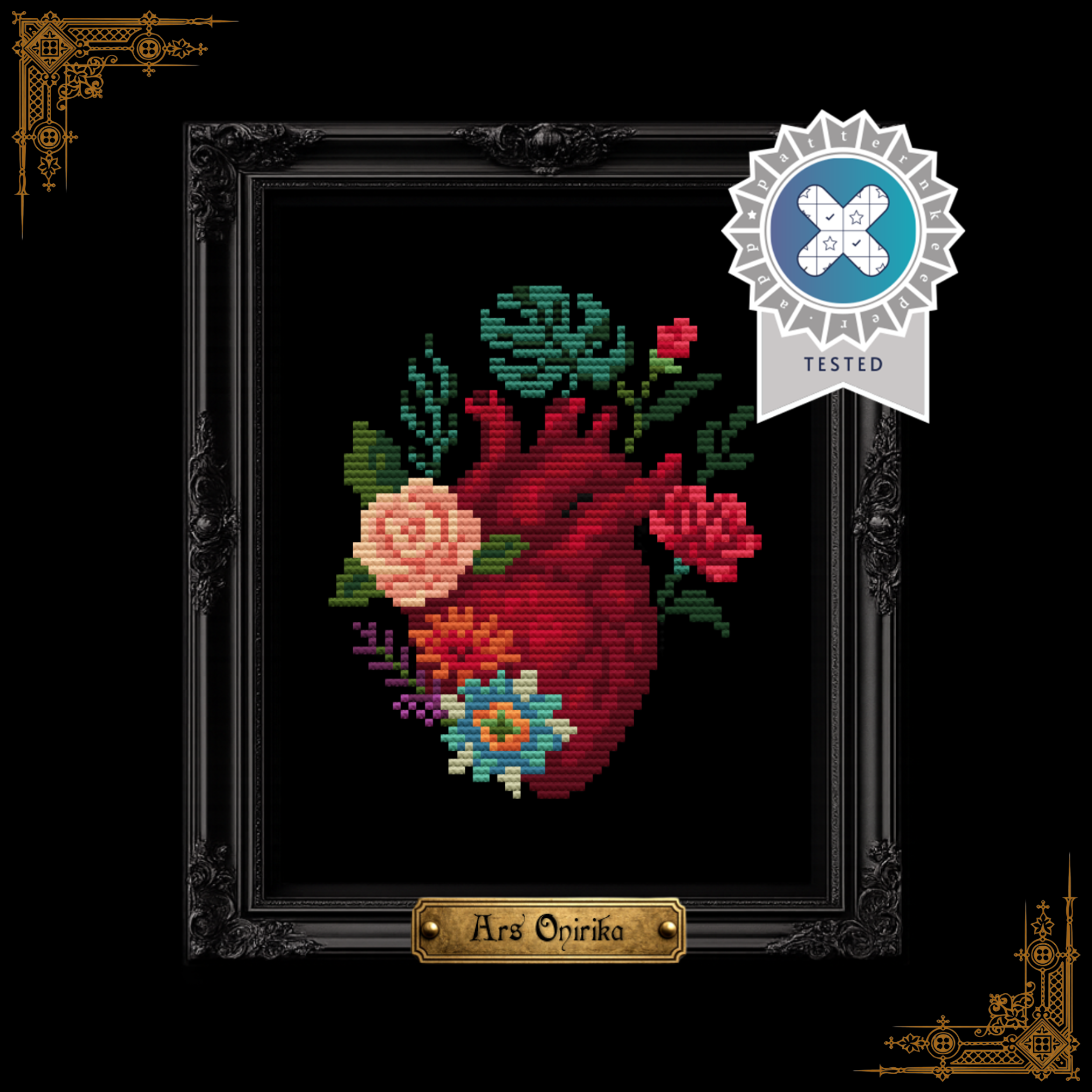 Anatomic Heart Of Flowers - Cross Stitch Pattern