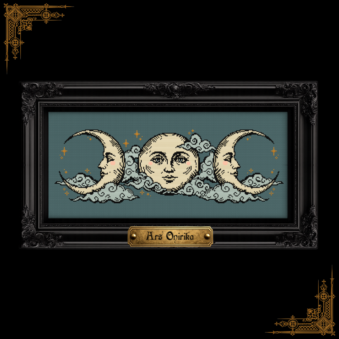 Triple Moon - Medieval Charm - Woodcut Cross Stitch Pattern