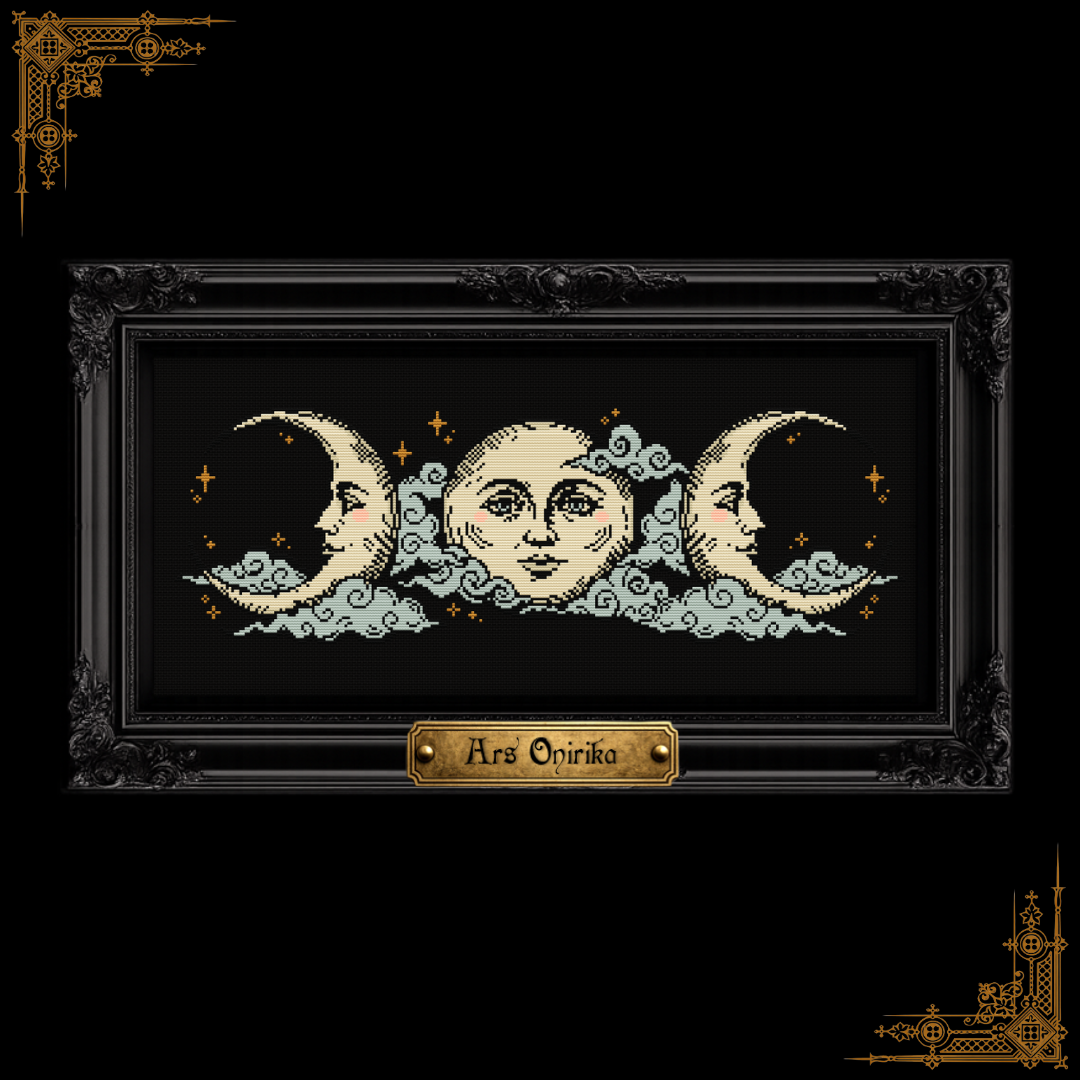 Triple Moon - Medieval Charm - Woodcut Cross Stitch Pattern
