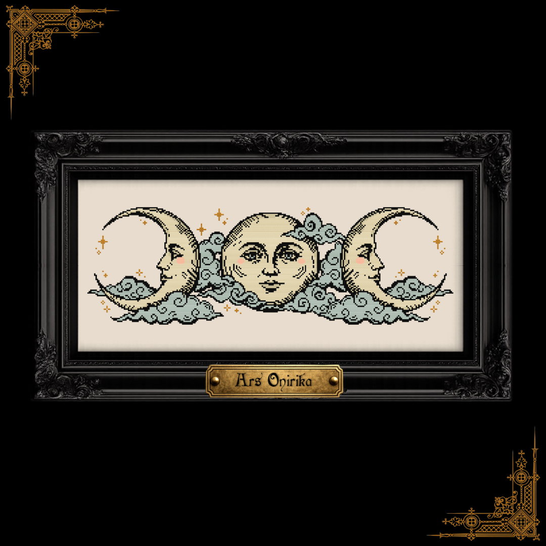 Triple Moon - Medieval Charm - Woodcut Cross Stitch Pattern