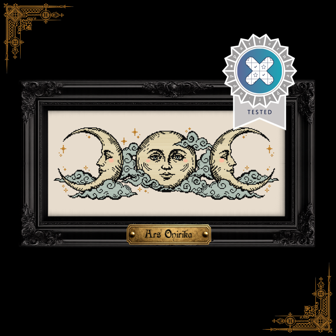 Triple Moon - Medieval Charm - Woodcut Cross Stitch Pattern