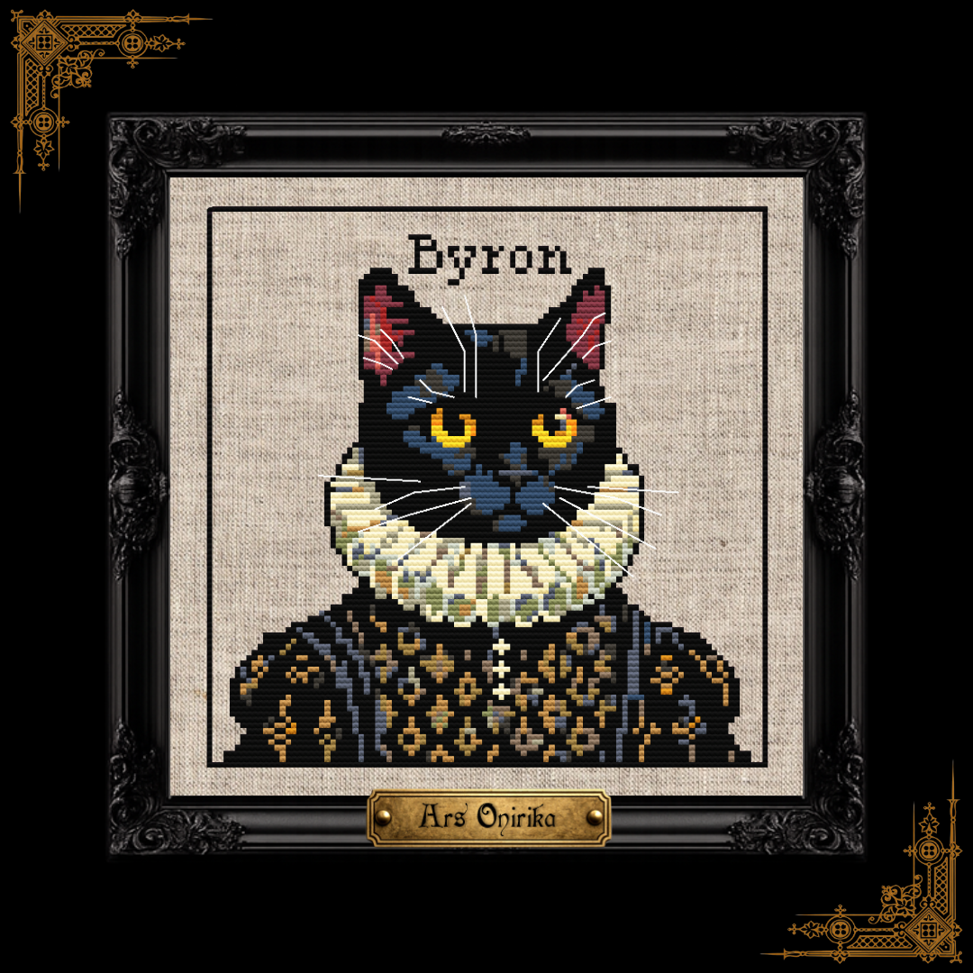 Victorian Black Cat Portrait - Cross Stitch Pattern
