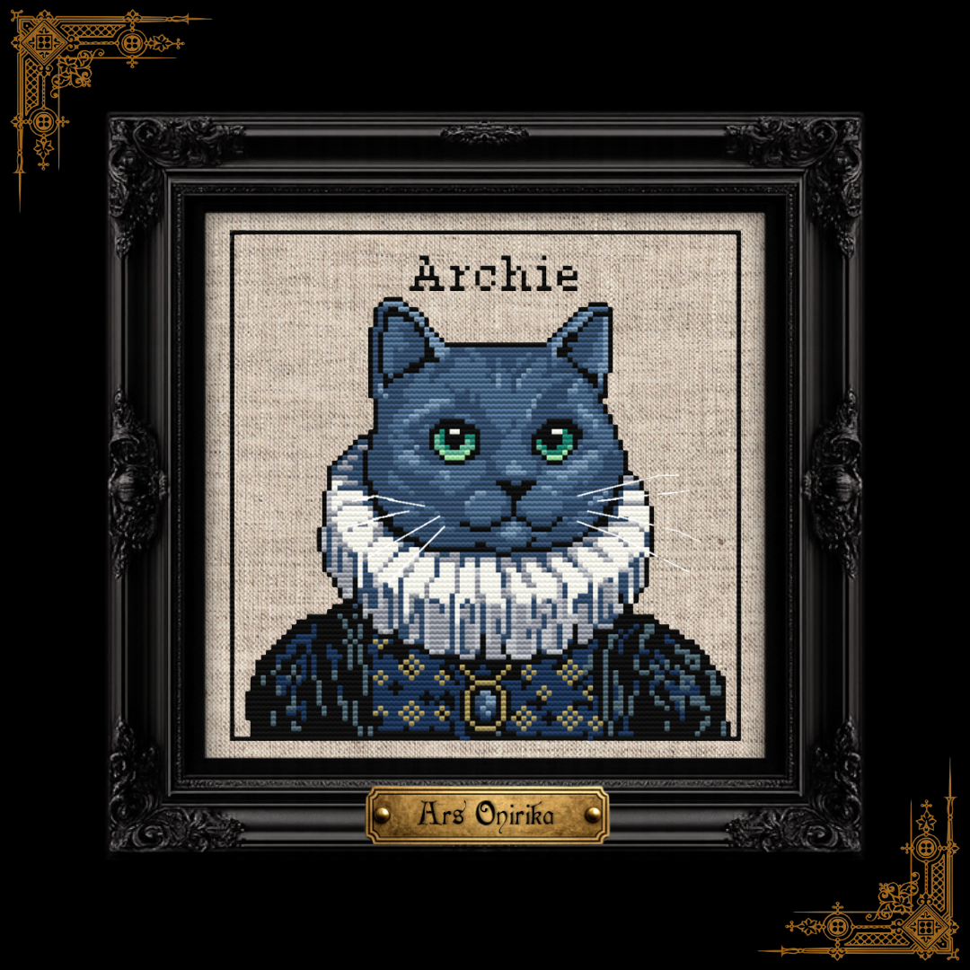 Blue Victorian Cat - Cross Stitch Pattern