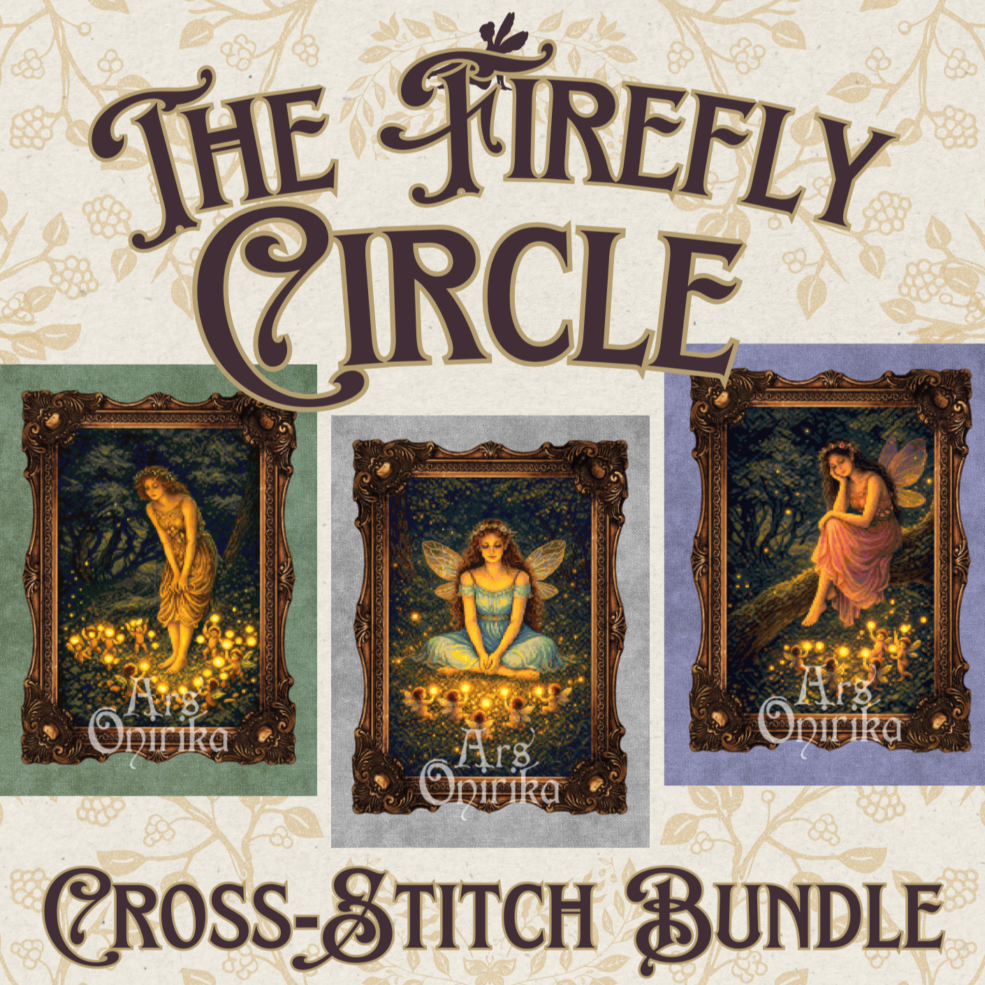 The Firefly Circle Cross Stitch BUNDLE SET of 3 - Whimsical Folklore (PDF)