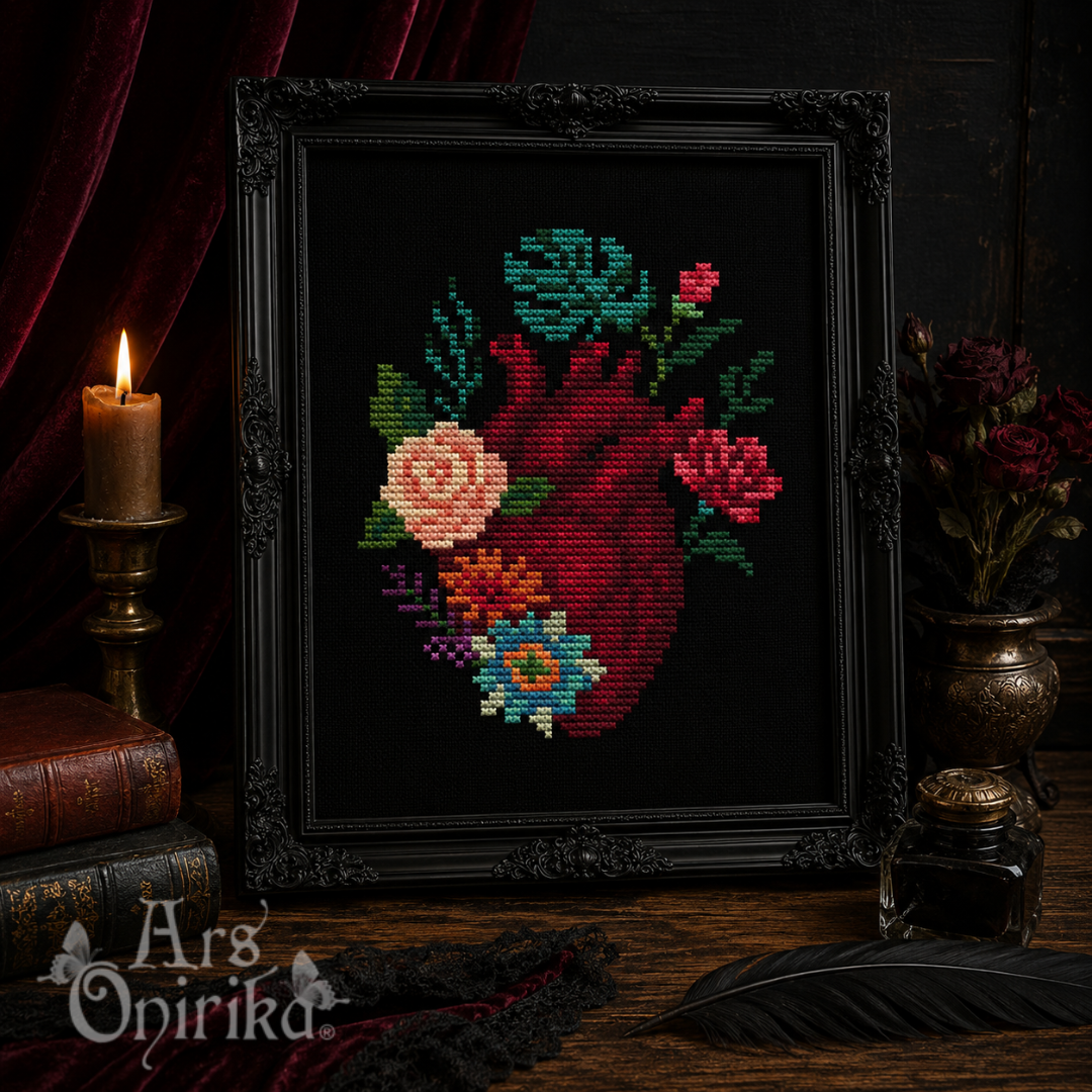 Anatomic Heart Of Flowers - Cross Stitch Pattern