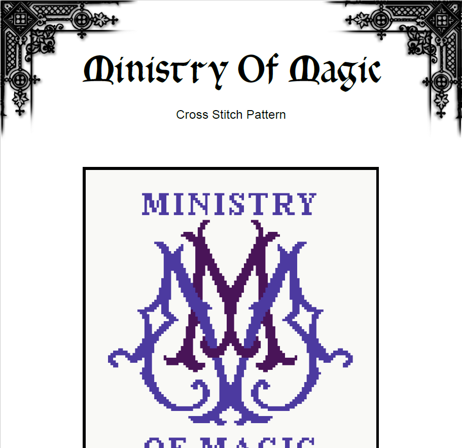Ministry Of Magic Cross Stitch Pattern - Magic Wizard World (PDF) - EASY LEVEL