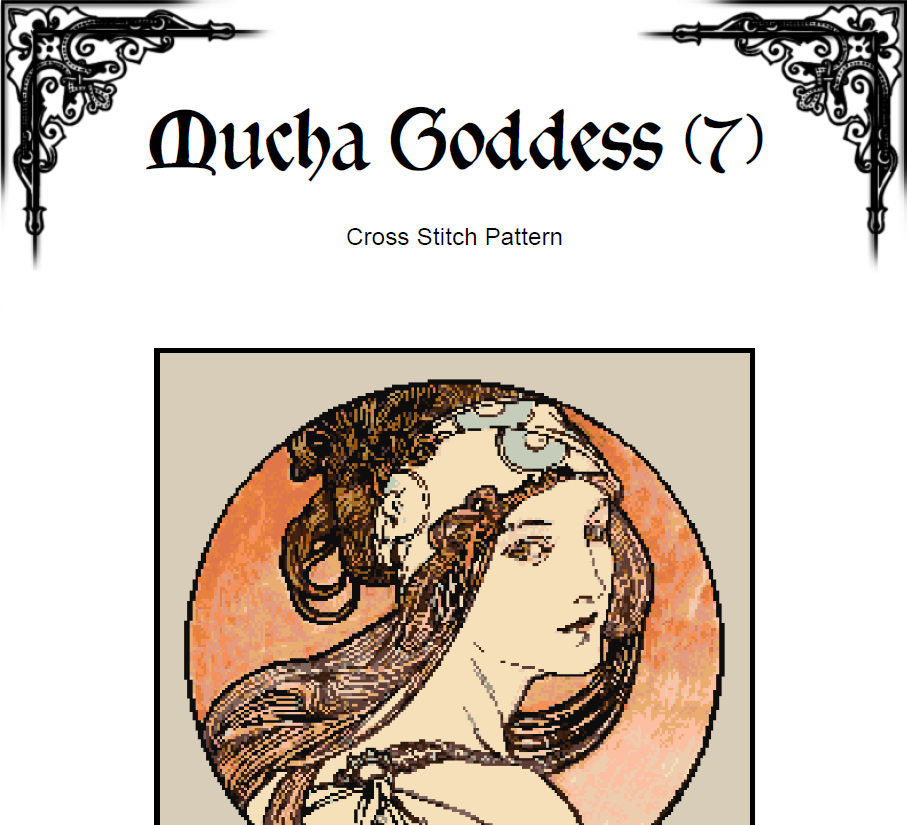 Alphonse Mucha Art Nouveau Goddess VII - Cross Stitch Pattern (PDF) - INTERMEDIATE LEVEL