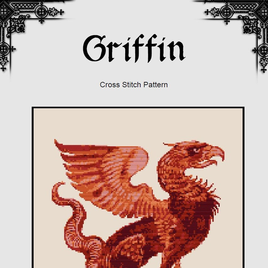 Griffin Cross Stitch Pattern – Medieval Beast Design – INTERMEDIATE LEVEL