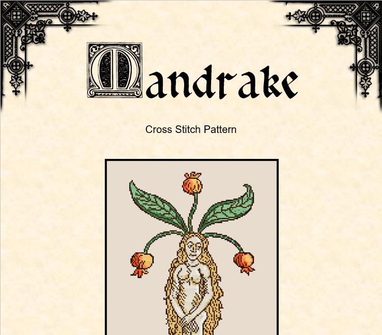 Female Mandrake Root Cross Stitch Pattern – Medieval Botanical Embroidery (PDF) - EASY LEVEL