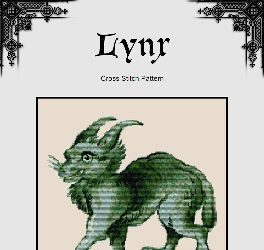 Medieval Lynx Cross Stitch Pattern (PDF) – Ancient Codex Design - INTERMEDIATE LEVEL