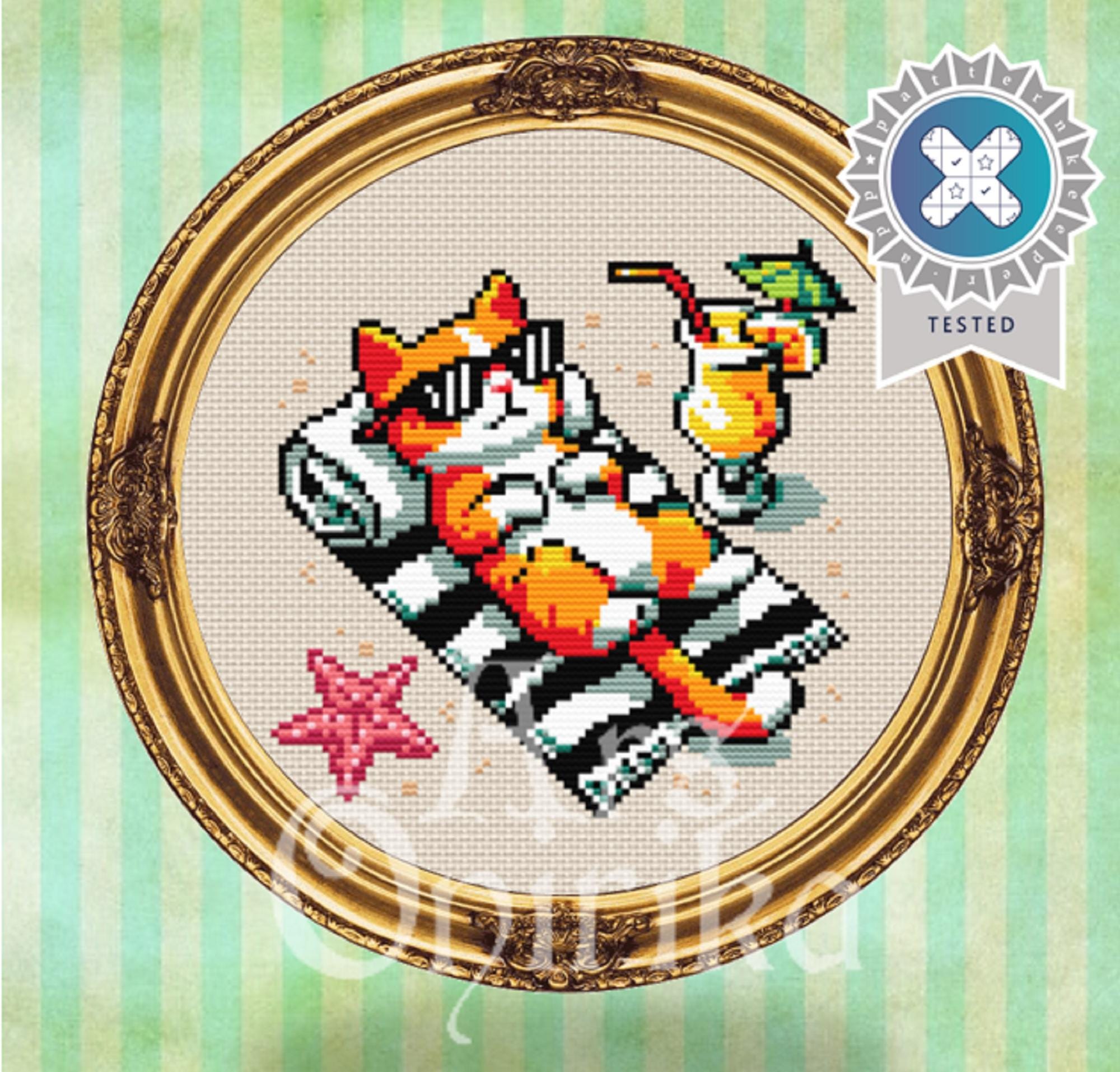 Beach Orange Cat Cross Stitch Pattern (PDF) - EASY LEVEL