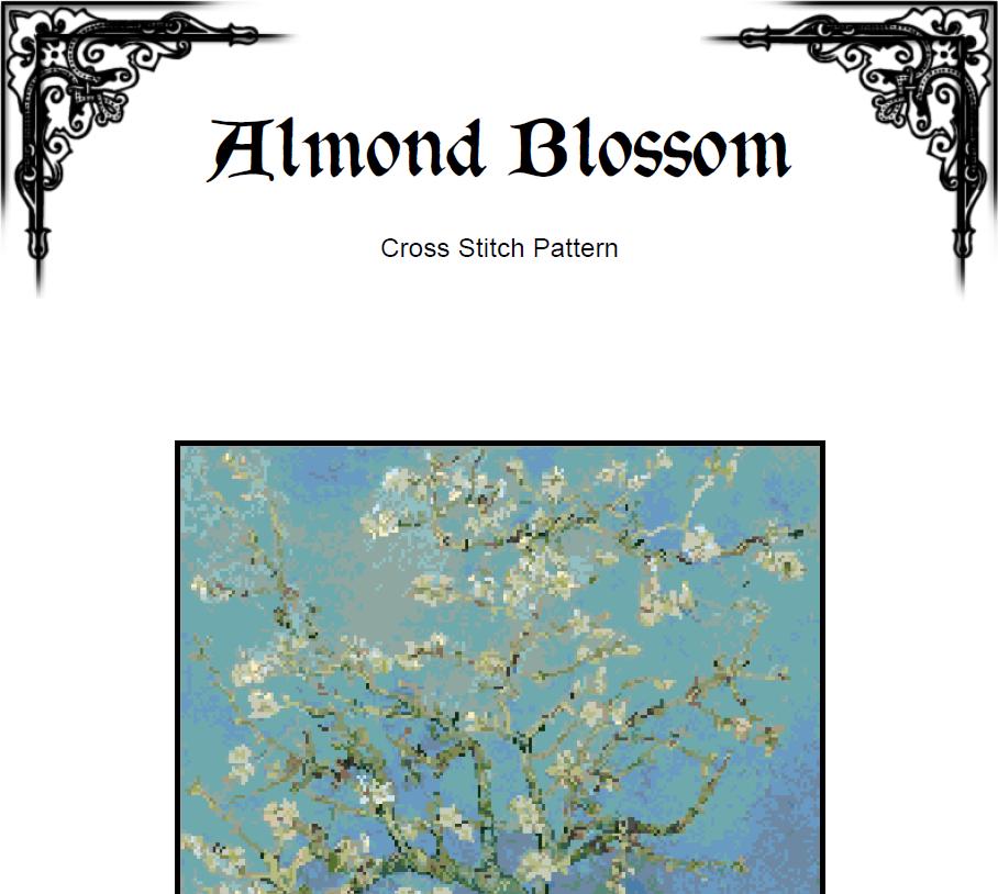 Van Gogh Almond Blossom Cross Stitch Pattern – Classic Art (PDF) - ADVANCED LEVEL