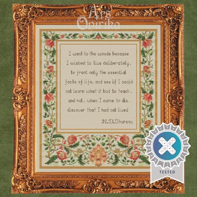 Thoreau Quote Cross Stitch Pattern - Vintage Floral Embroidery (PDF Pattern) - INTERMEDIATE LEVEL