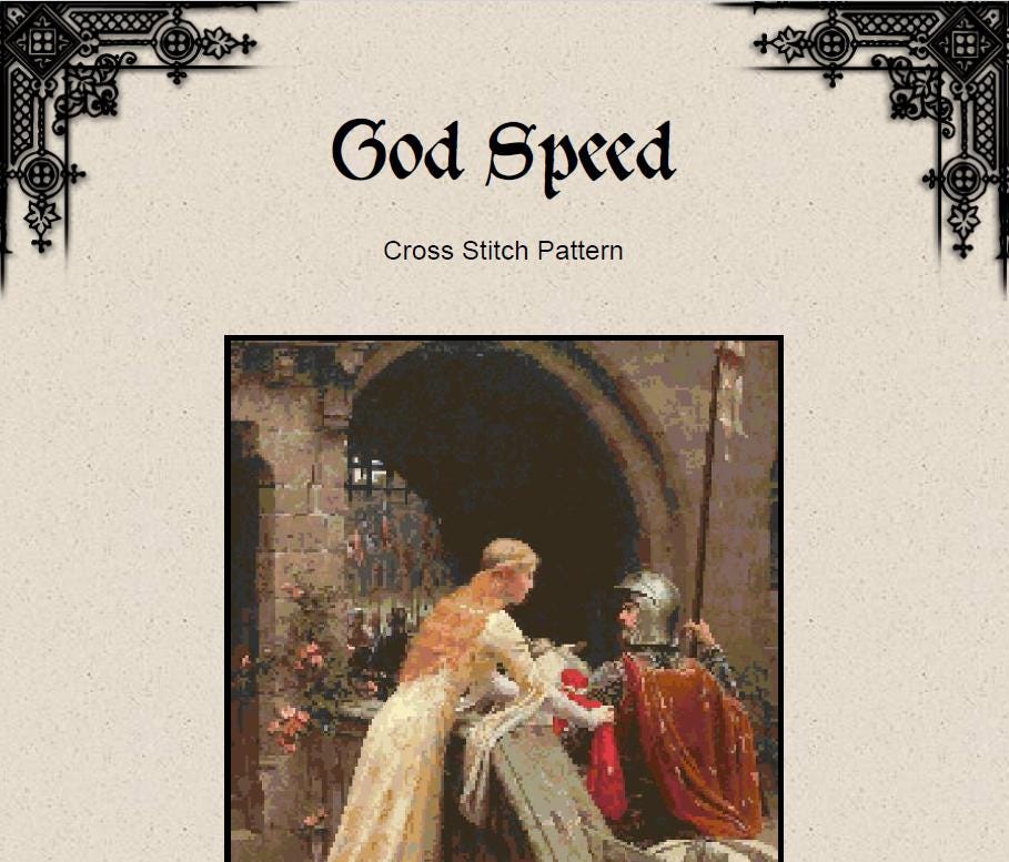 God Speed Cross Stitch Pattern - Blair Leighton Medieval Embroidery (PDF) - ADVANCED LEVEL