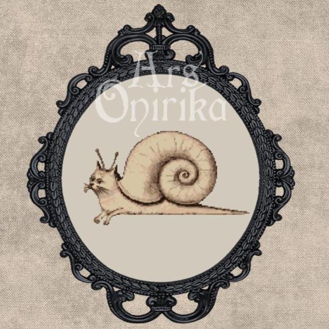 Snail Cat Cross Stitch Pattern - Medieval Animal Bestiary (PDF) - INTERMEDIATE LEVEL