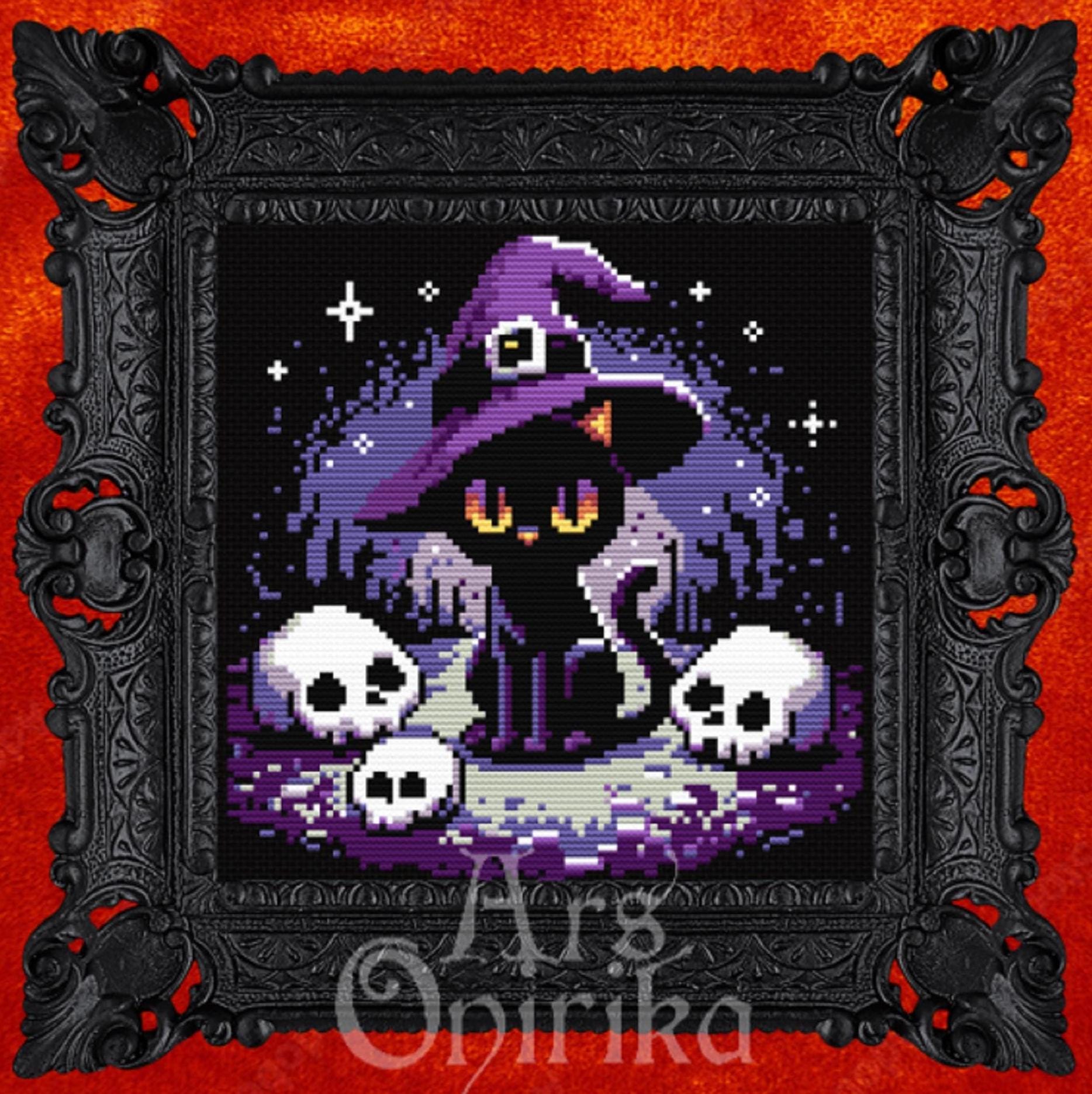 Mystic Black Cat - Cross Stitch Pattern - INTERMEDIATE LEVEL