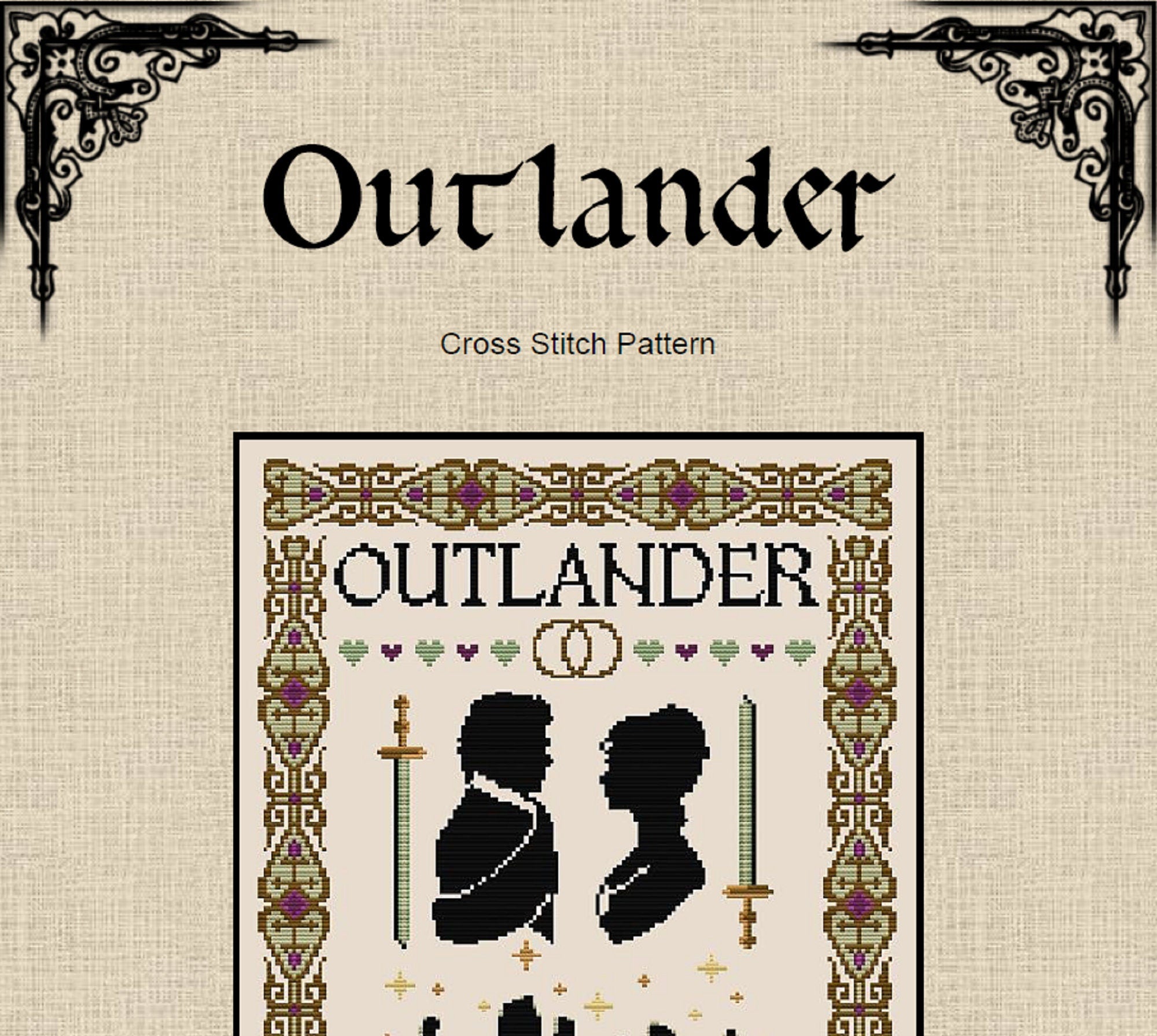 Outlander Cross Stitch Pattern - Scottish Celtic Romance (PDF) - INTERMEDIATE LEVEL