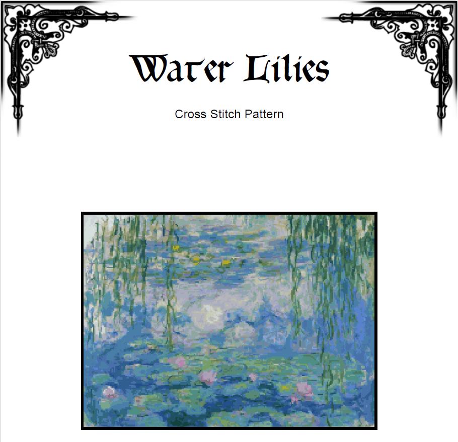 Monet Water Lilies Cross Stitch Pattern - Classic Art (PDF) - ADVANCED LEVEL