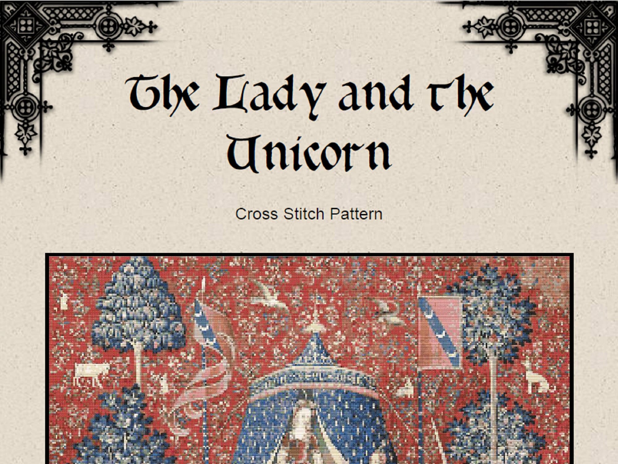 Lady and Unicorn Cross Stitch Pattern - Medieval Tapestry Art (PDF) - ADVANCED LEVEL