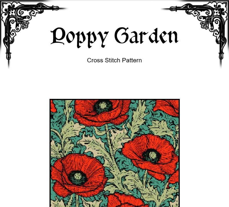 Poppy Garden Cross Stitch Pattern – Floral Needlepoint Design (PDF) - INTERMEDIATE LEVEL