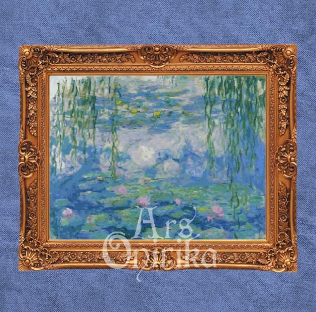 Monet Water Lilies Cross Stitch Pattern - Classic Art (PDF) - ADVANCED LEVEL