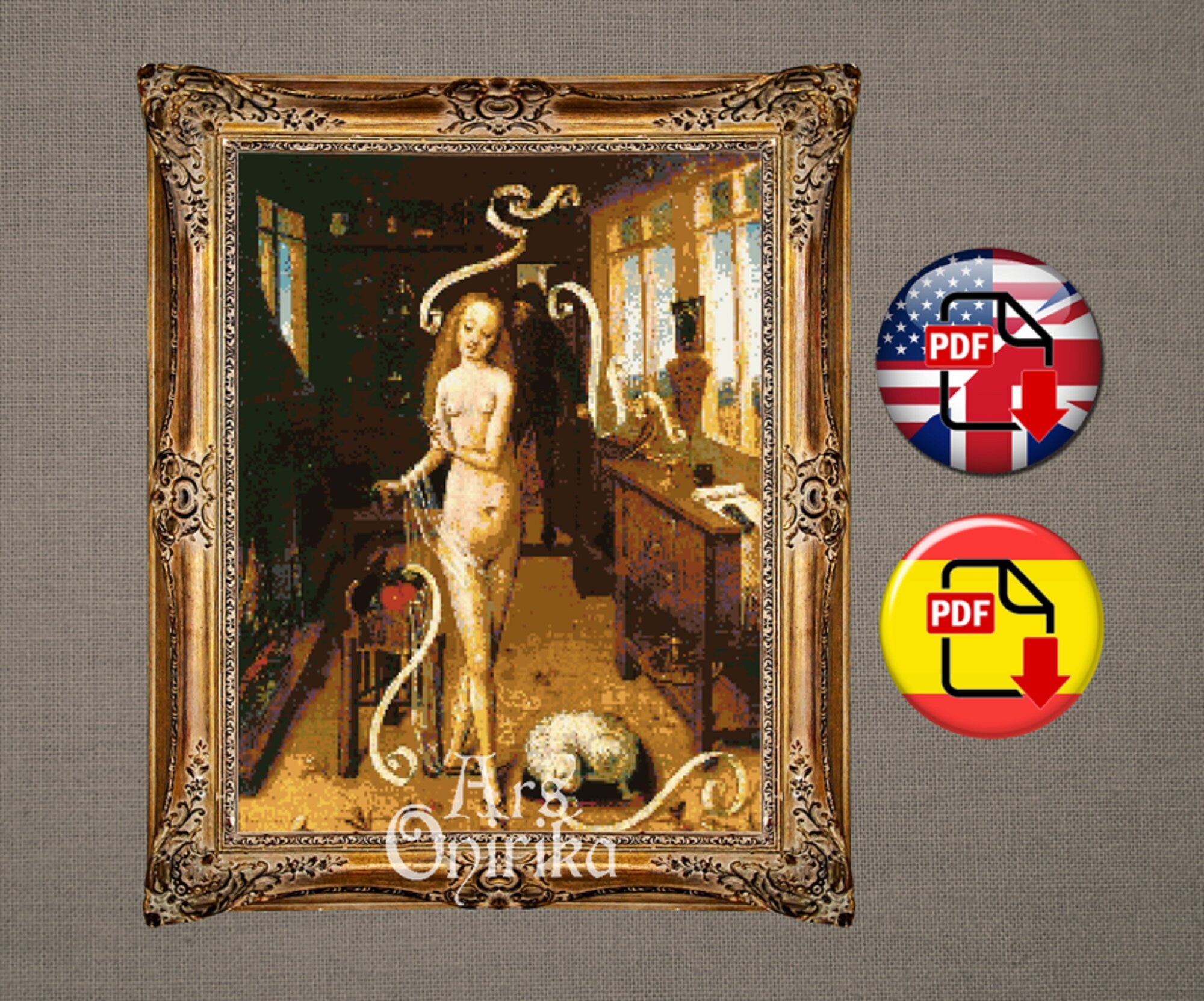 Love Spell Cross Stitch Pattern – Classical Art (PDF) - ADVANCED LEVEL