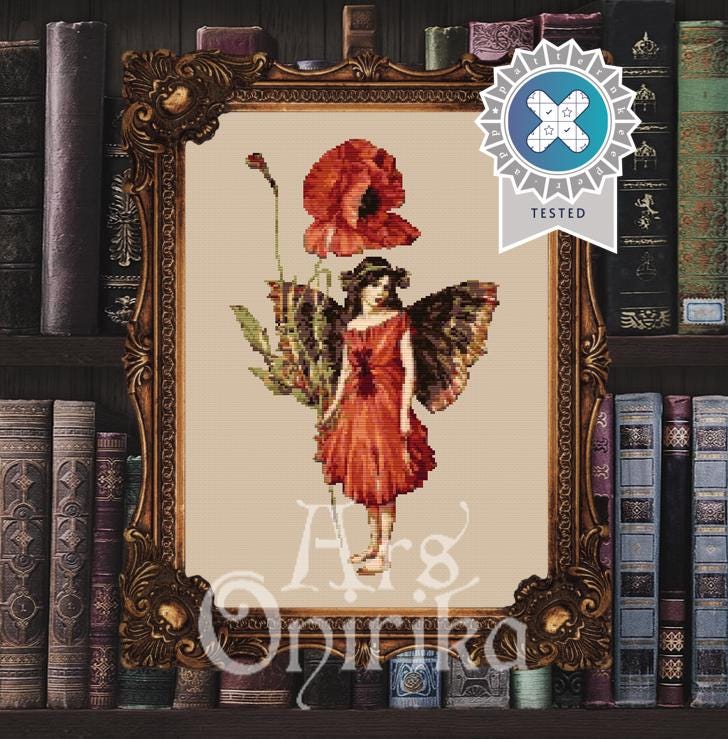 Poppy Fairy Cross Stitch Pattern (PDF) – Vintage Botanical Chart - INTERMEDIATE LEVEL