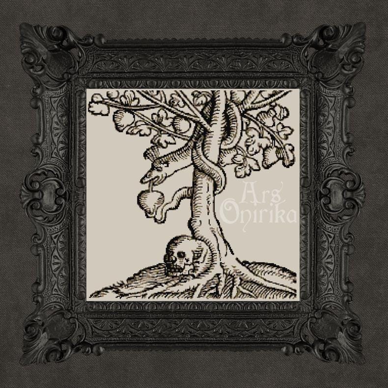 Original Sin Cross Stitch Pattern (PDF) - Medieval Woodcut, Gothic Needlepoint - EASY LEVEL