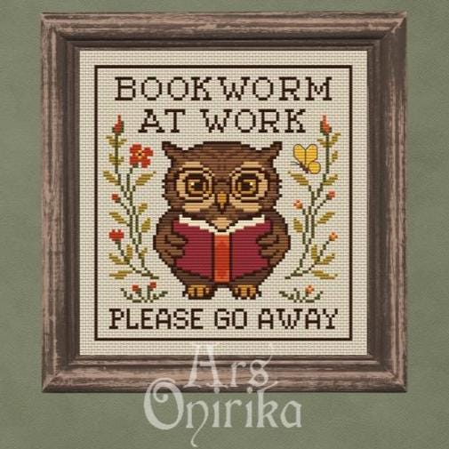 Bookworm Owl Cross Stitch Pattern – Cozy Library Sampler (PDF) - EASY LEVEL