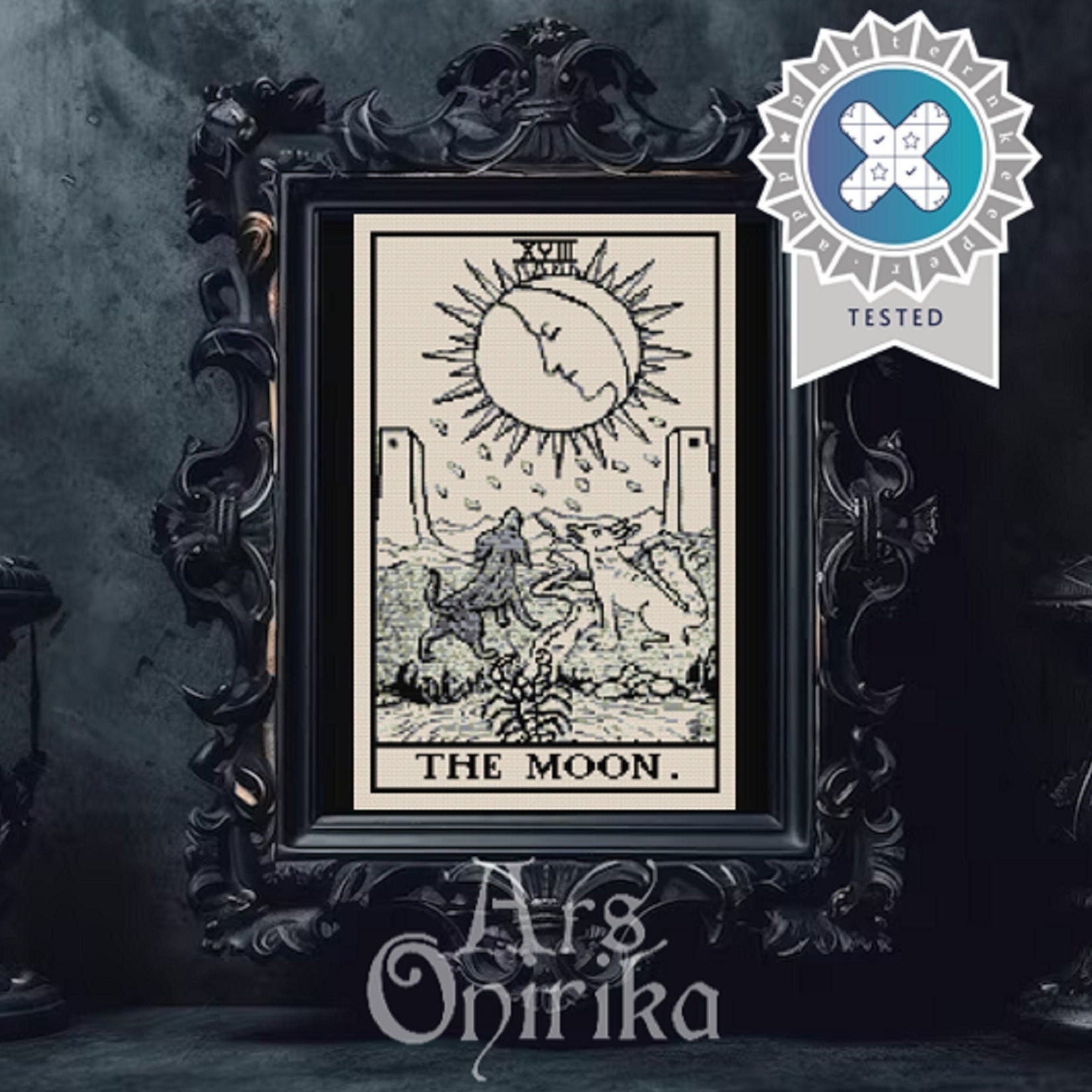 The Moon Tarot Card - Cross Stitch Pattern (PDF) – Rider Waite, Major Arcana - INTERMEDIATE LEVEL